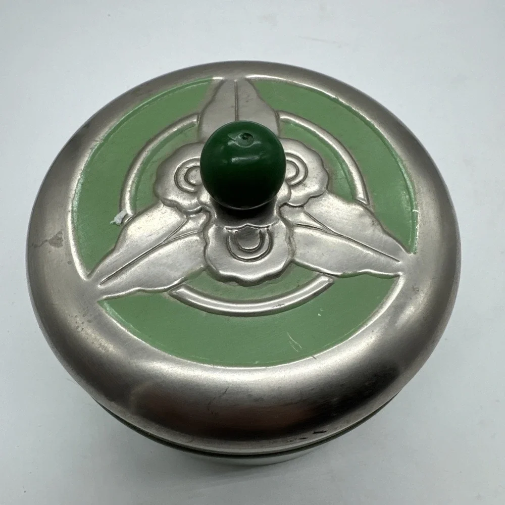 Vintage Art Deco Chase Green Floral Powder Box